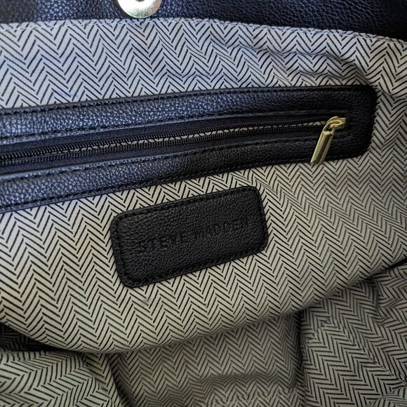 Steve Madden Saffiano large shoulder tote laptop travel black white bag 13x11x5 - Picture 9 of 14